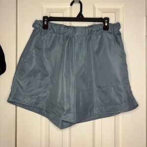 Zenana XL Shorts Blue Satin Look High Waist Pockets Pull-On Lounge Comfy Summer
